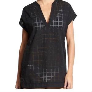 Athleta Black Windowpane Lux V Neck Kaftan Womens Small Cover-up/Sarong